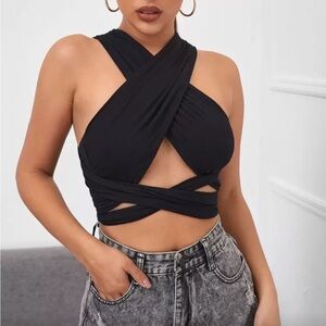 Black Crisscross Halter Top